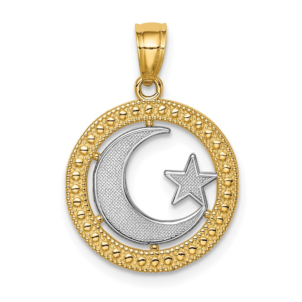 Yellow and White Gold Moon and Star Necklace- Model C4640 - Charlie & Co. Jewelry