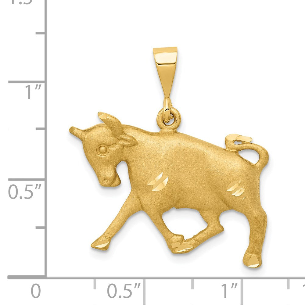 Gold Large Satin Diamond-cut Taurus Zodiac Charm Model-C465 - Charlie & Co. Jewelry