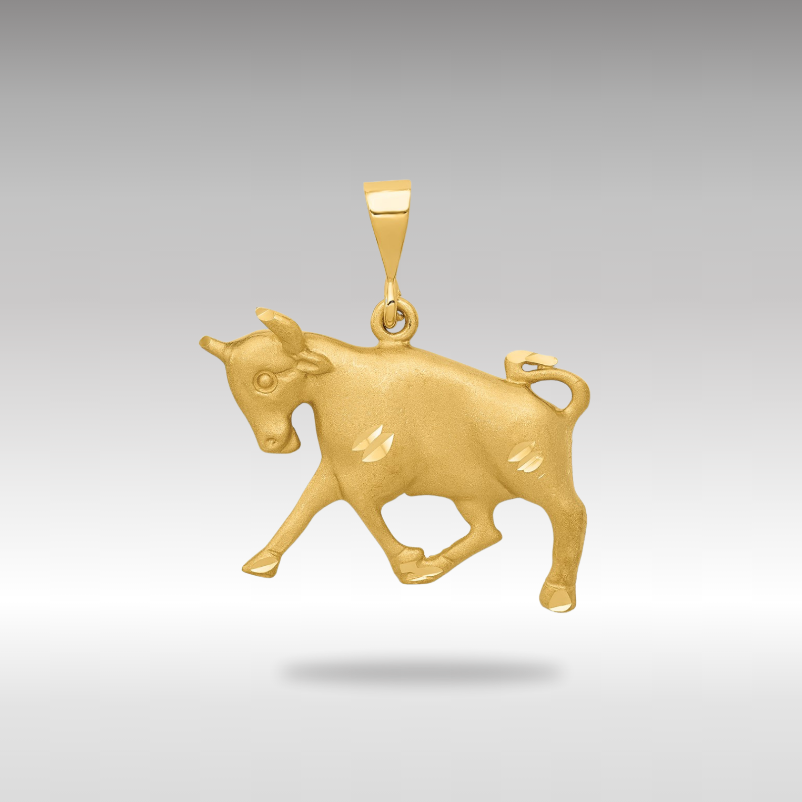 Gold Large Satin Diamond-cut Taurus Zodiac Charm Model-C465 - Charlie & Co. Jewelry