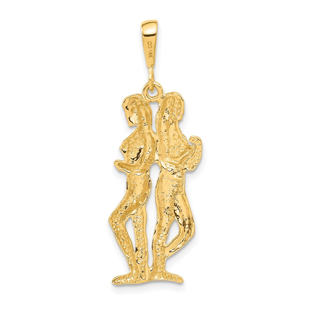 Gold Extra Large Satin Diamond-cut Gemini Twin Zodiac Charm Model-C466 - Charlie & Co. Jewelry