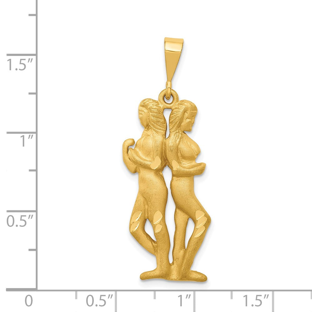 Gold Extra Large Satin Diamond-cut Gemini Twin Zodiac Charm Model-C466 - Charlie & Co. Jewelry