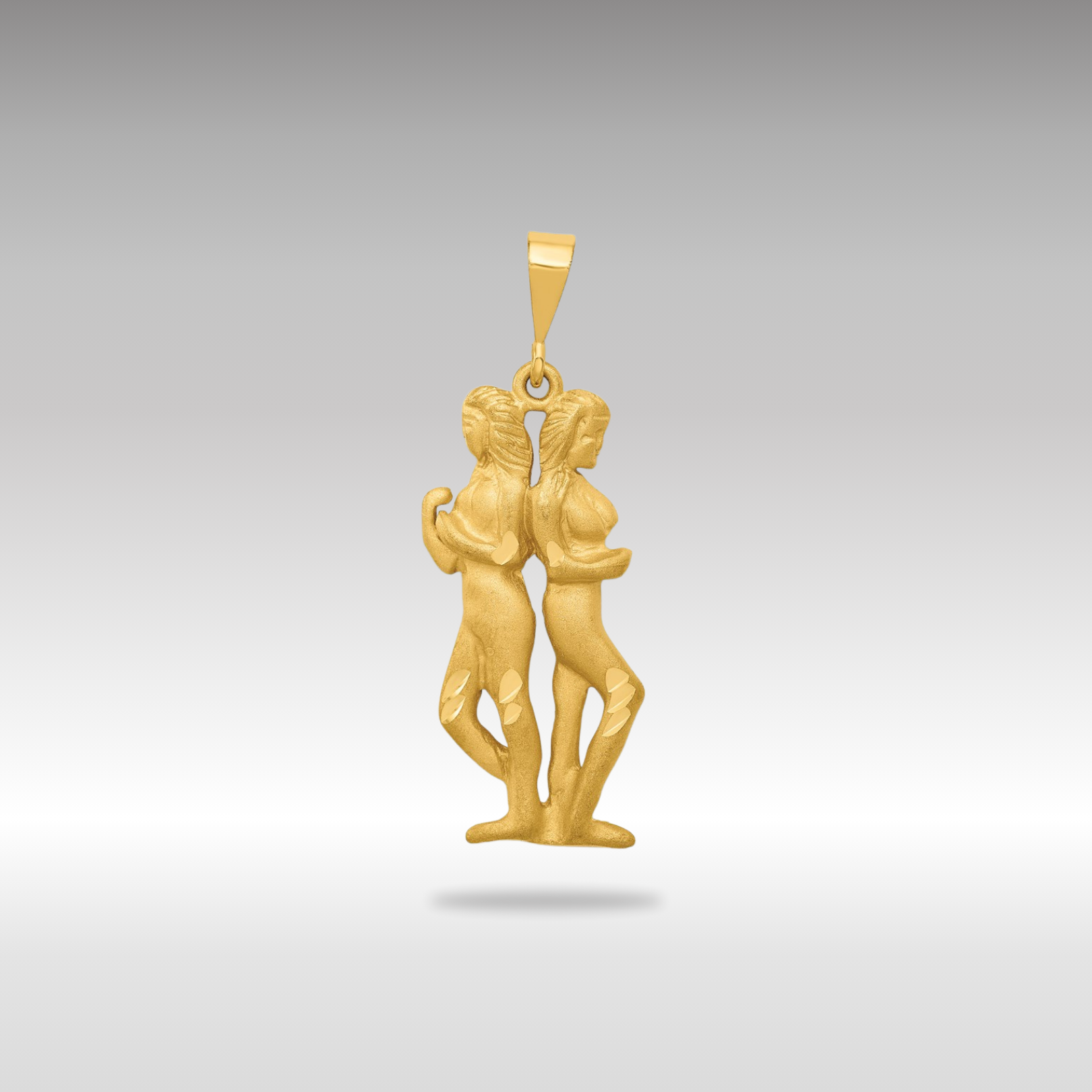 Gold Extra Large Satin Diamond-cut Gemini Twin Zodiac Charm Model-C466 - Charlie & Co. Jewelry