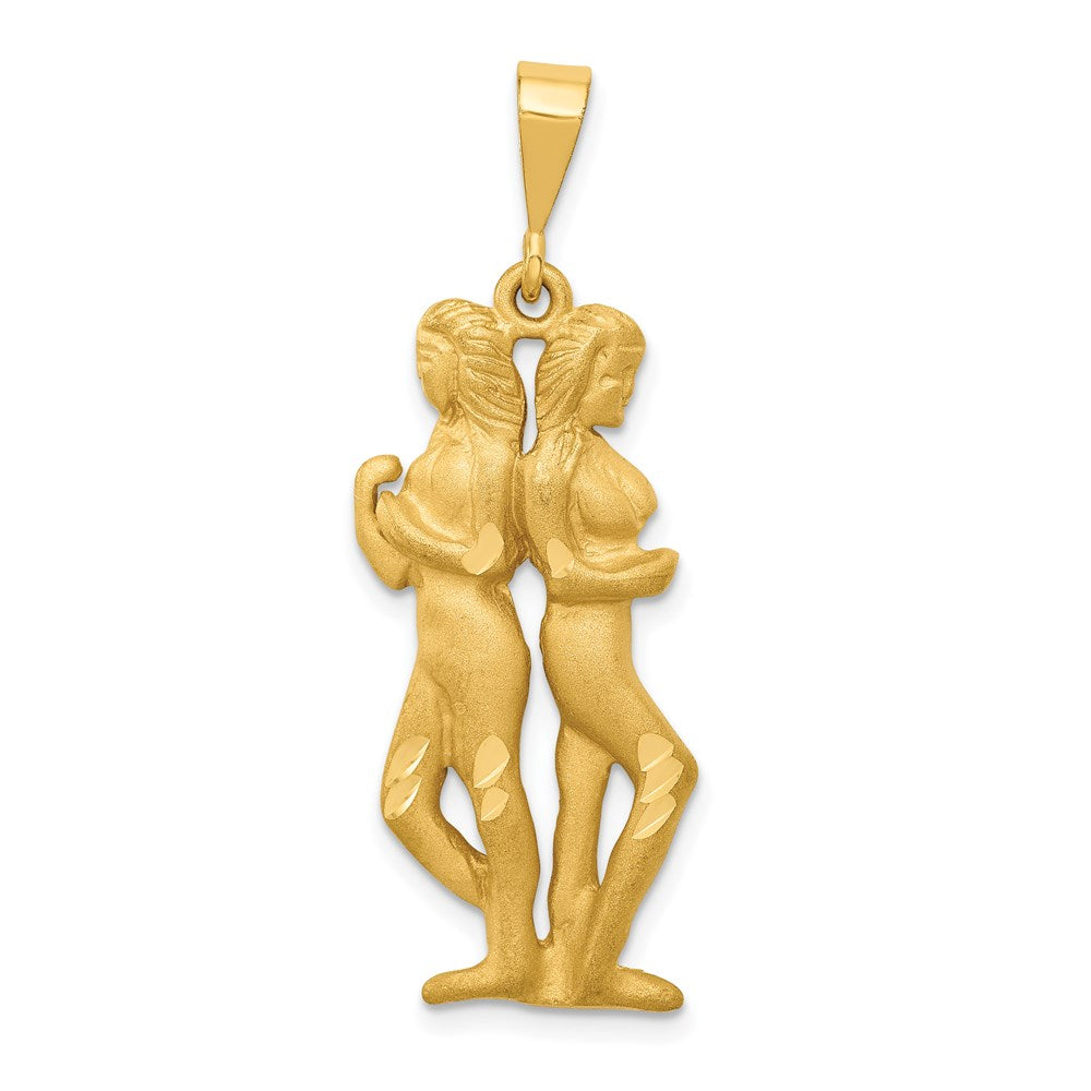 Gold Extra Large Satin Diamond-cut Gemini Twin Zodiac Charm Model-C466 - Charlie & Co. Jewelry