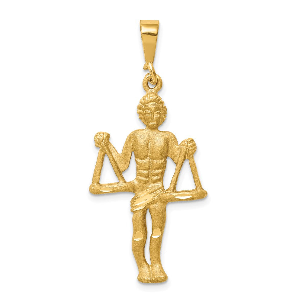Gold Extra Large Satin Diamond-cut Libra Scales Zodiac Charm Model-C470 - Charlie & Co. Jewelry