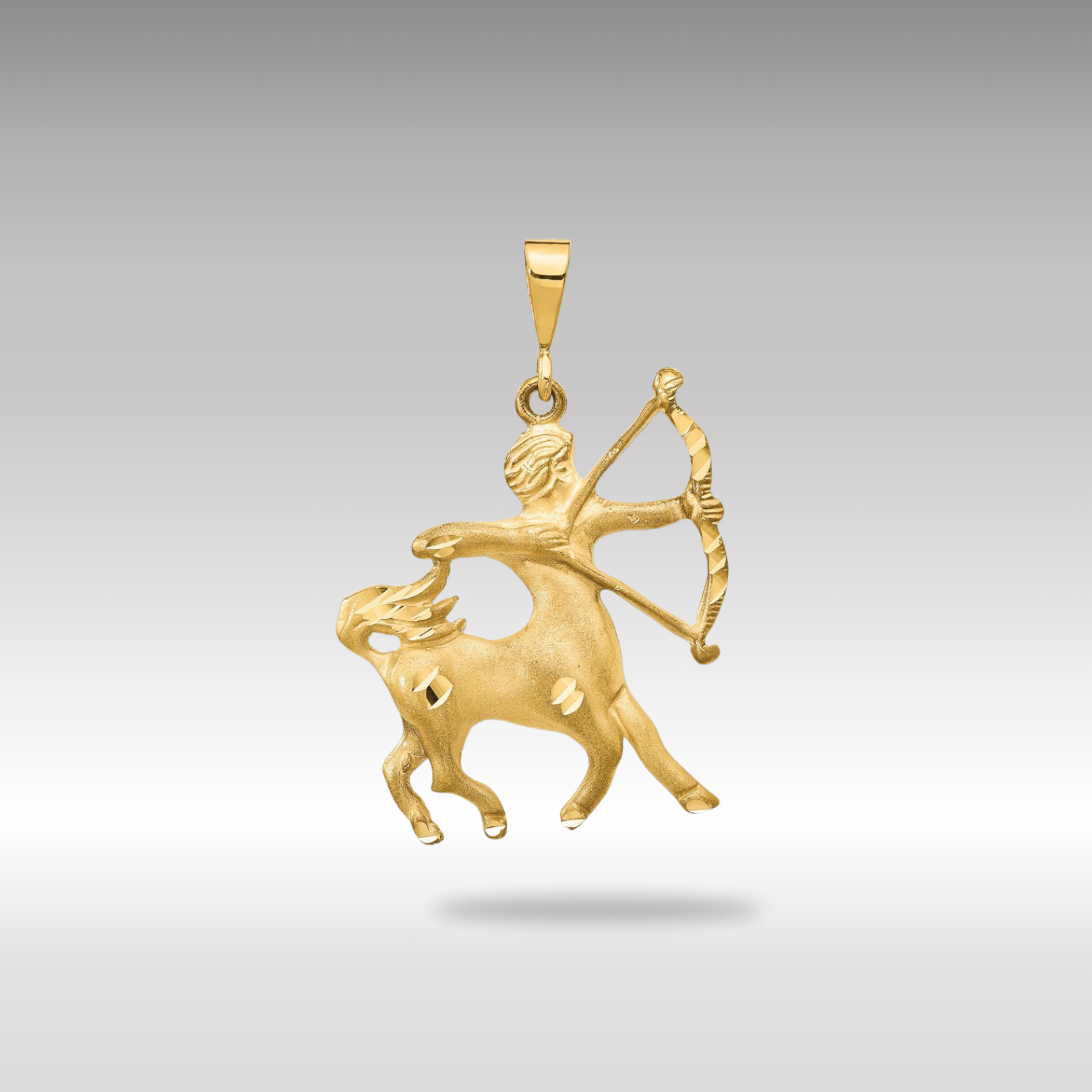 Gold Satin Diamond-cut Large Sagittarius Zodiac Charm Model-C472 - Charlie & Co. Jewelry