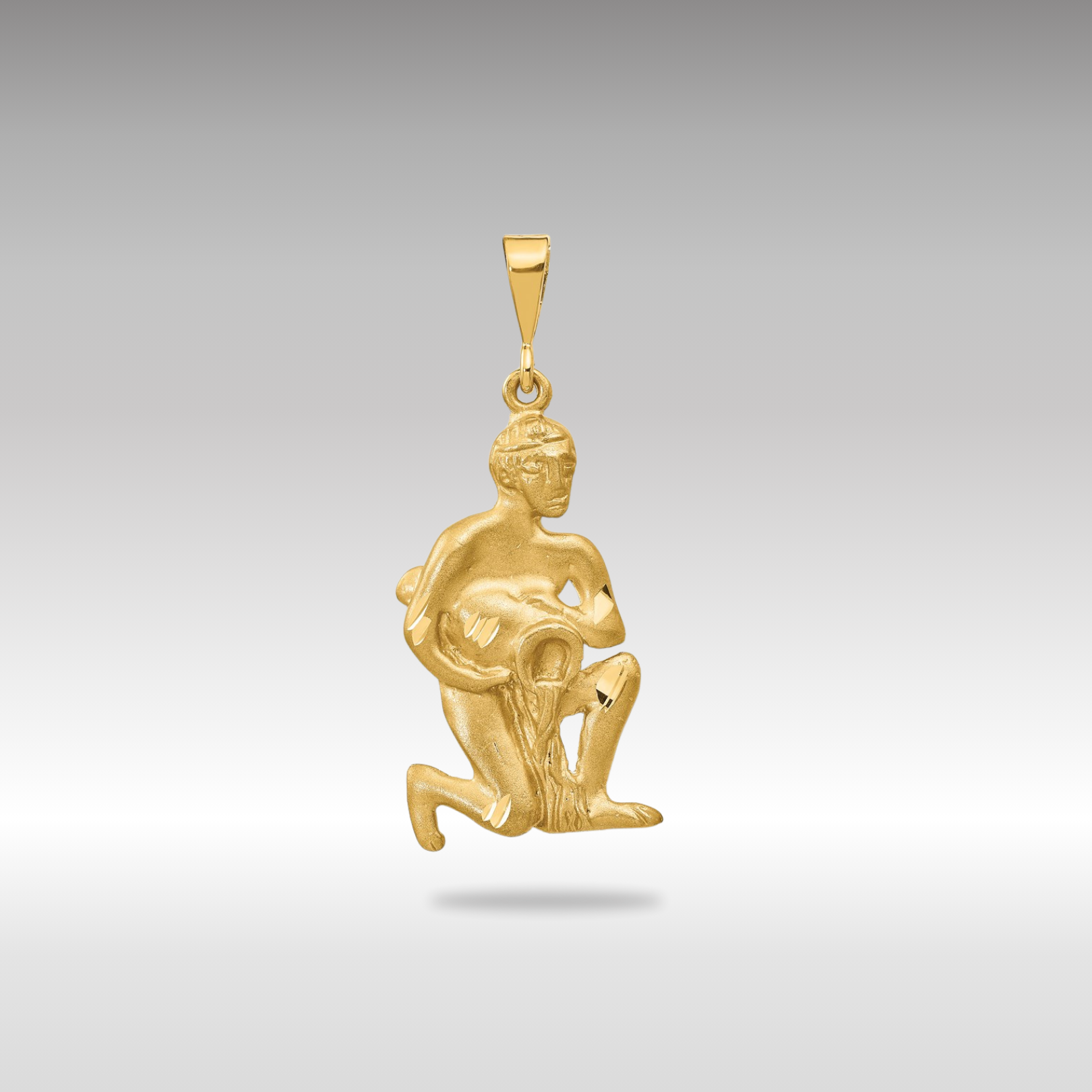 Gold Large Satin Diamond-cut Aquarius Zodiac Charm Model-C474 - Charlie & Co. Jewelry