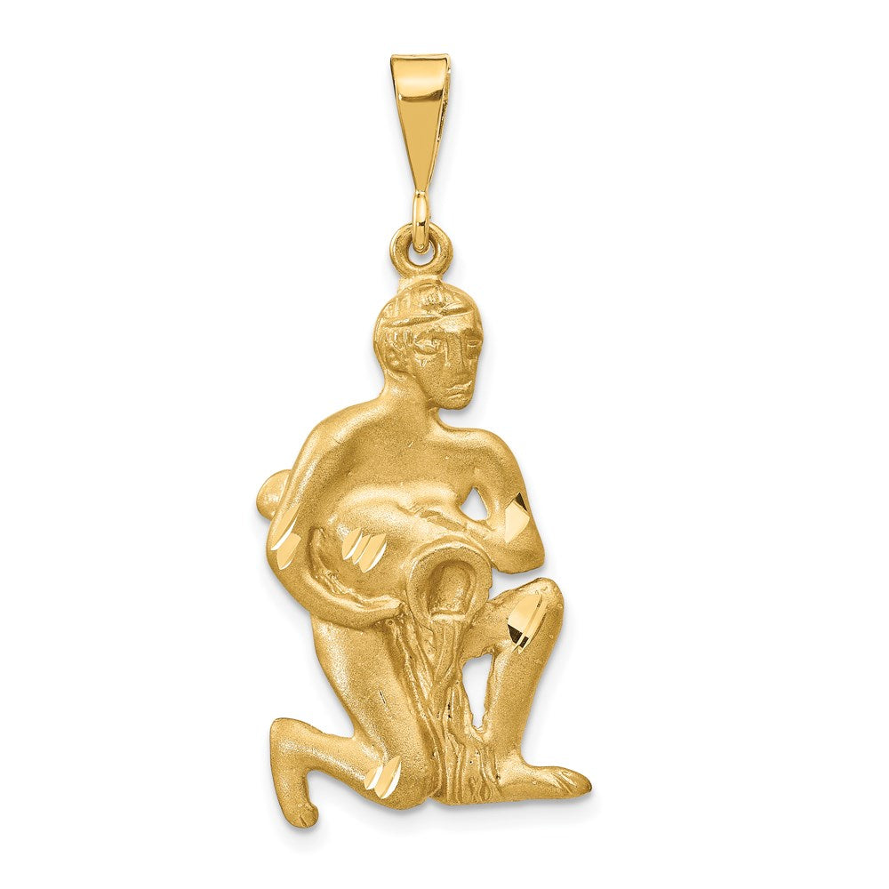 Gold Large Satin Diamond-cut Aquarius Zodiac Charm Model-C474 - Charlie & Co. Jewelry