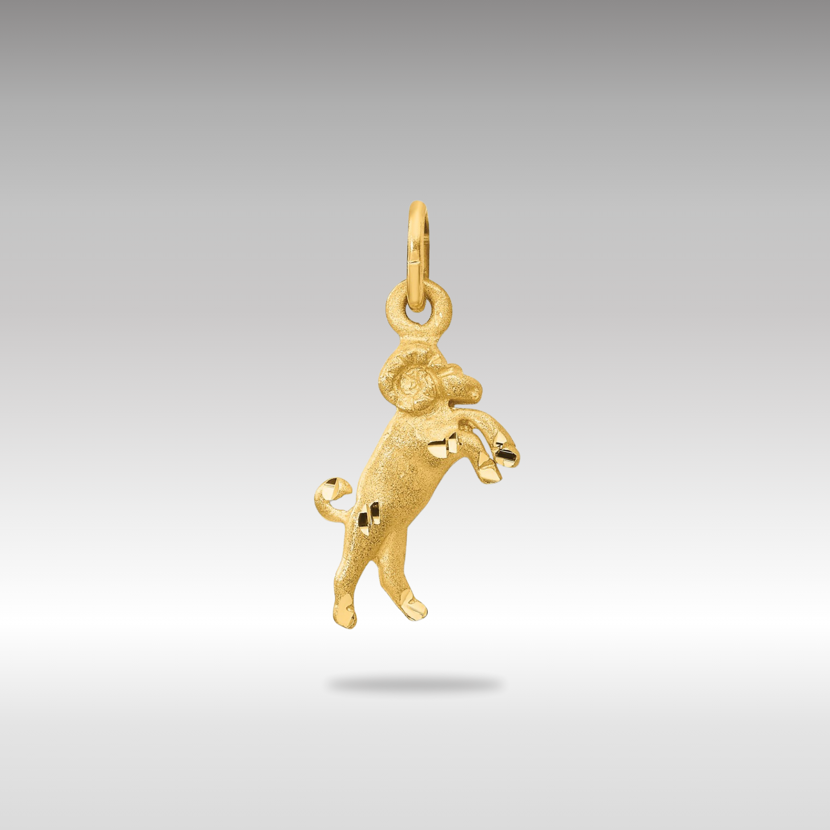 Gold Satin Diamond-cut Aries Ram Small Zodiac Charm Necklace Model-C476 - Charlie & Co. Jewelry