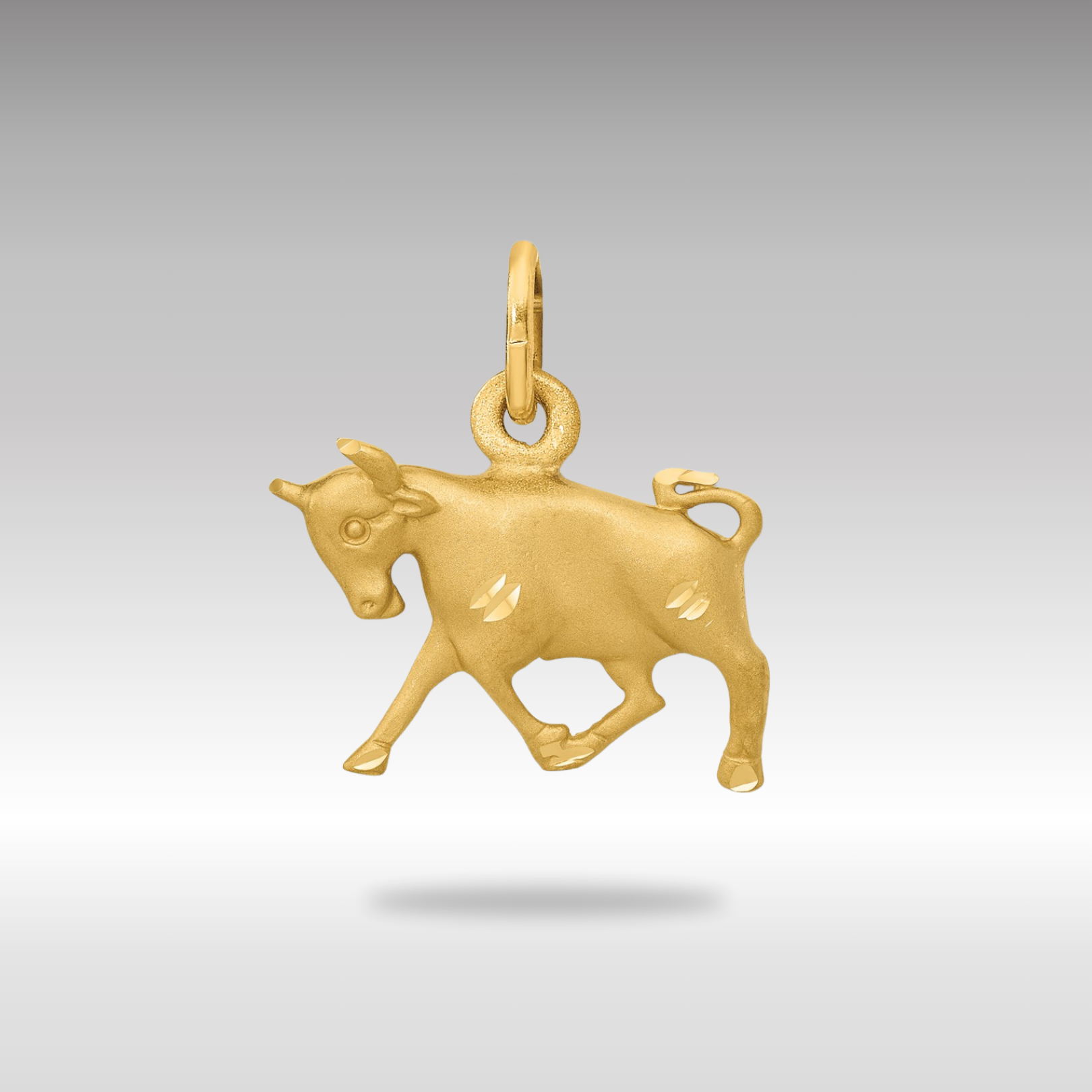 Gold Satin Diamond-cut Taurus Small Zodiac Charm Necklace Model-C477 - Charlie & Co. Jewelry