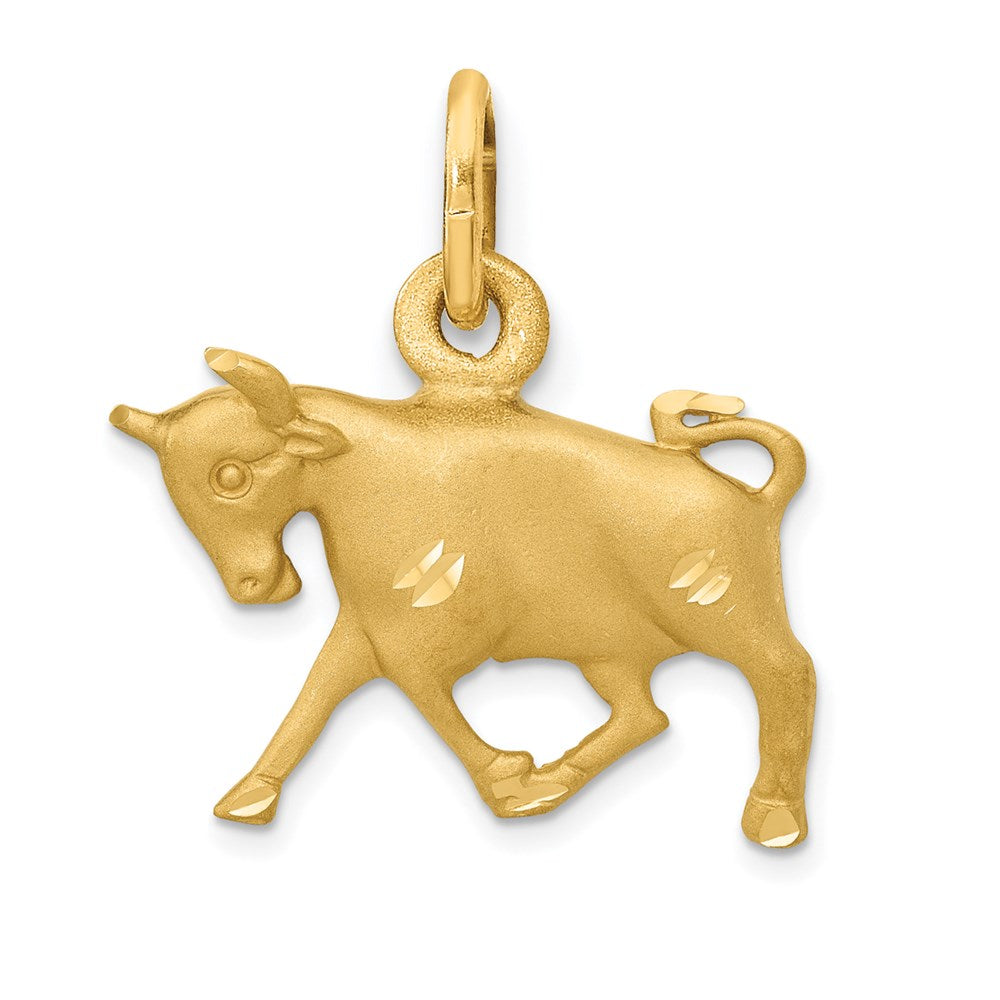 Gold Satin Diamond-cut Taurus Small Zodiac Charm Necklace Model-C477 - Charlie & Co. Jewelry
