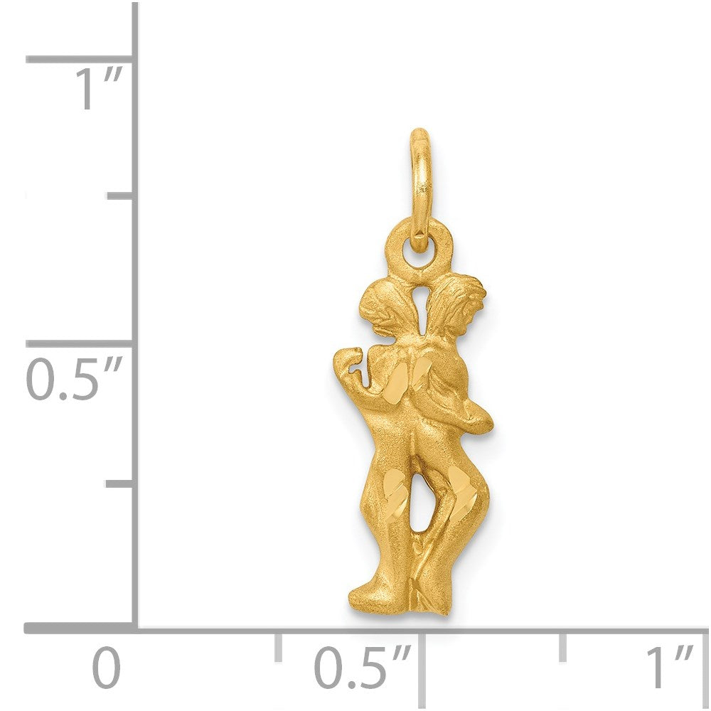 Gold Small Satin Diamond-cut Gemini Twin Zodiac Charm Model-C478 - Charlie & Co. Jewelry