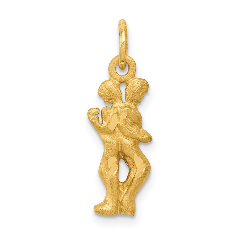 Gold Small Satin Diamond-cut Gemini Twin Zodiac Charm Model-C478 - Charlie & Co. Jewelry