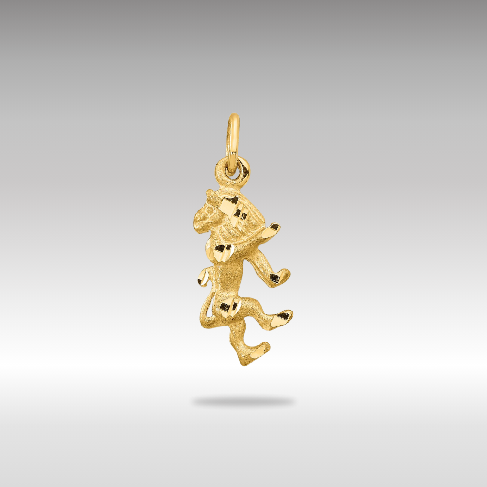 Gold Satin Diamond-cut Leo Lion Zodiac Charm Necklace Model-C480 - Charlie & Co. Jewelry
