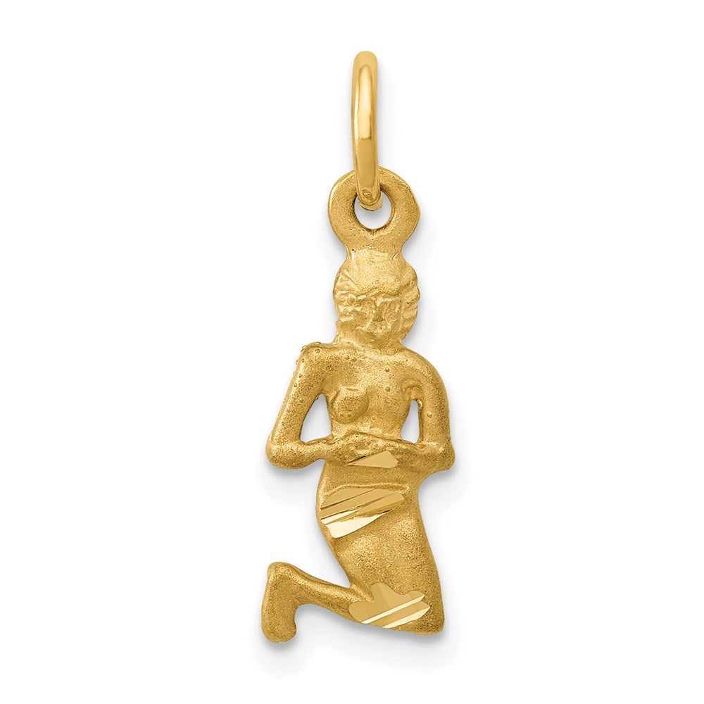 Gold Satin Diamond-cut Virgo Small Zodiac Charm Necklace Model-C481 - Charlie & Co. Jewelry