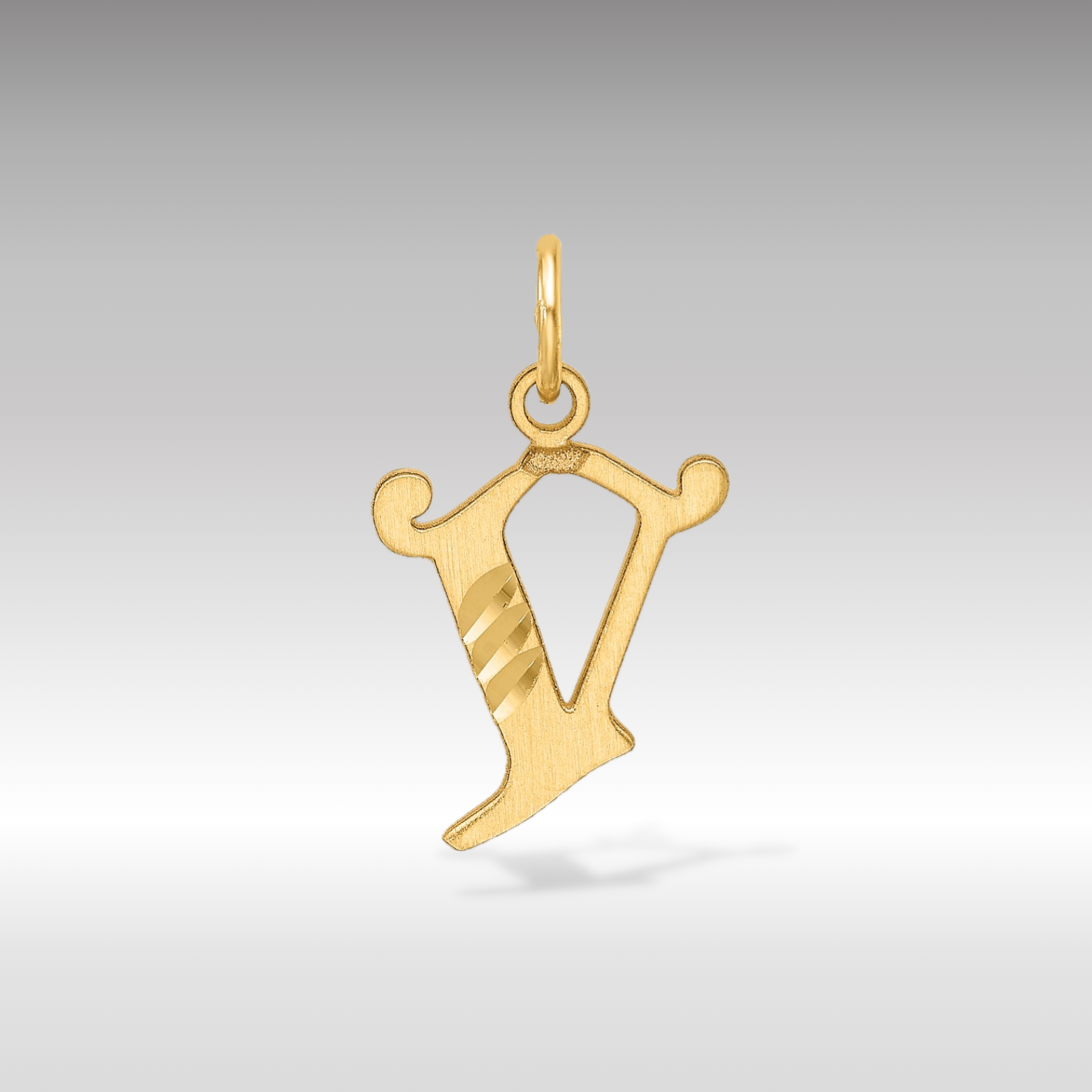 14K Gold Elegant Letter 'V' Charm - Charlie & Co. Jewelry
