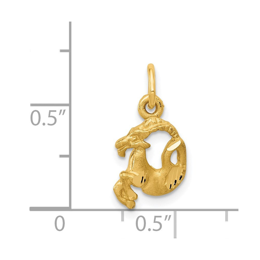 Gold Satin Diamond-cut Small Capricorn Zodiac Charm Model-C485 - Charlie & Co. Jewelry