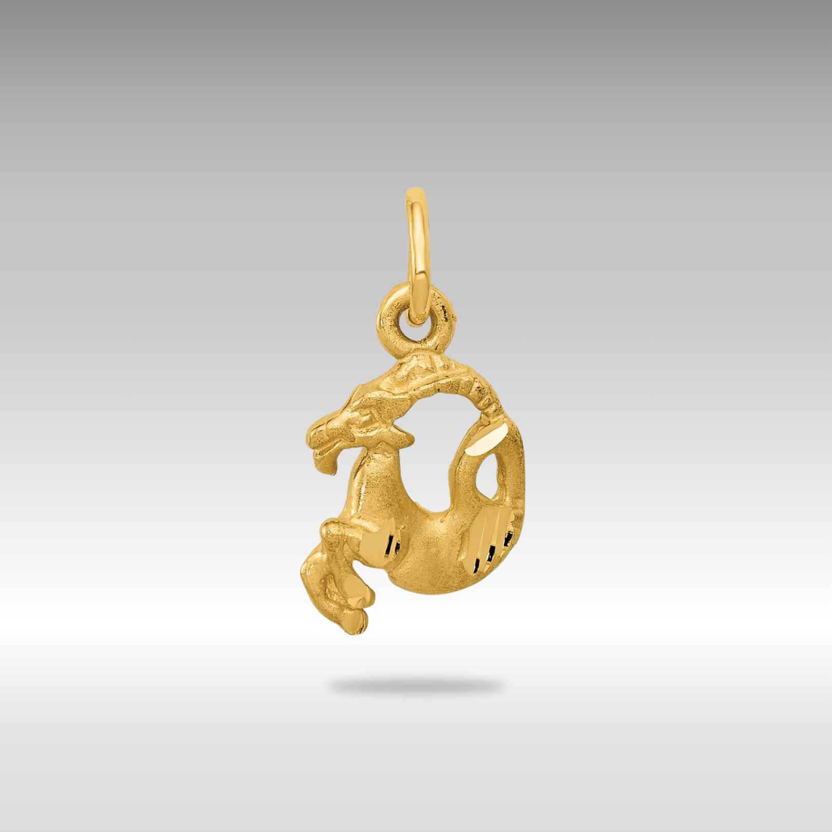 Gold Satin Diamond-cut Small Capricorn Zodiac Charm Model-C485 - Charlie & Co. Jewelry