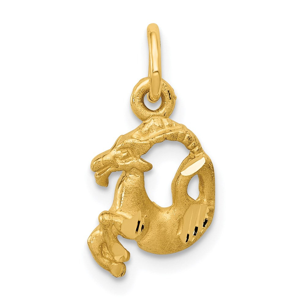 Gold Satin Diamond-cut Small Capricorn Zodiac Charm Model-C485 - Charlie & Co. Jewelry