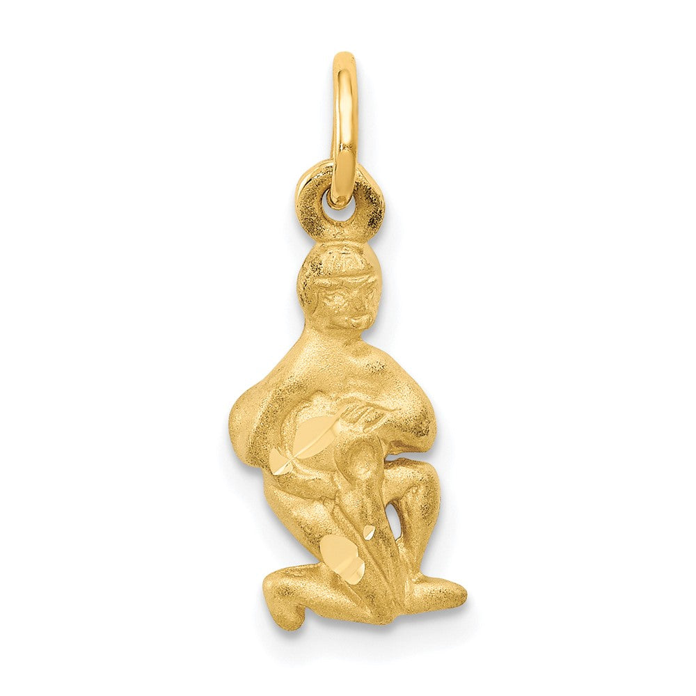 Gold Satin Diamond-cut Aquarius Small Zodiac Charm Necklace Model-C486 - Charlie & Co. Jewelry