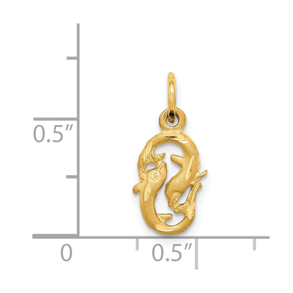 Gold Satin Diamond-cut Pisces Small Zodiac Charm Necklace Model-C487 - Charlie & Co. Jewelry