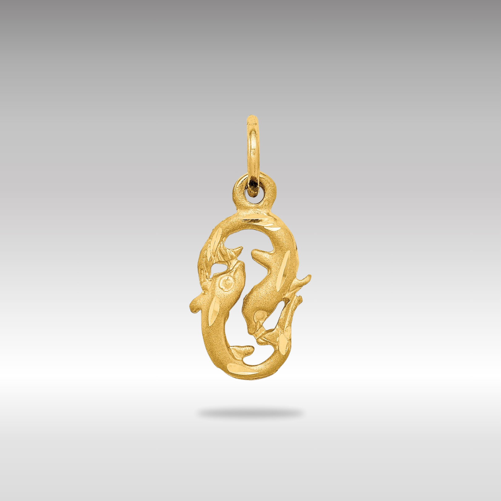 Gold Satin Diamond-cut Pisces Small Zodiac Charm Necklace Model-C487 - Charlie & Co. Jewelry