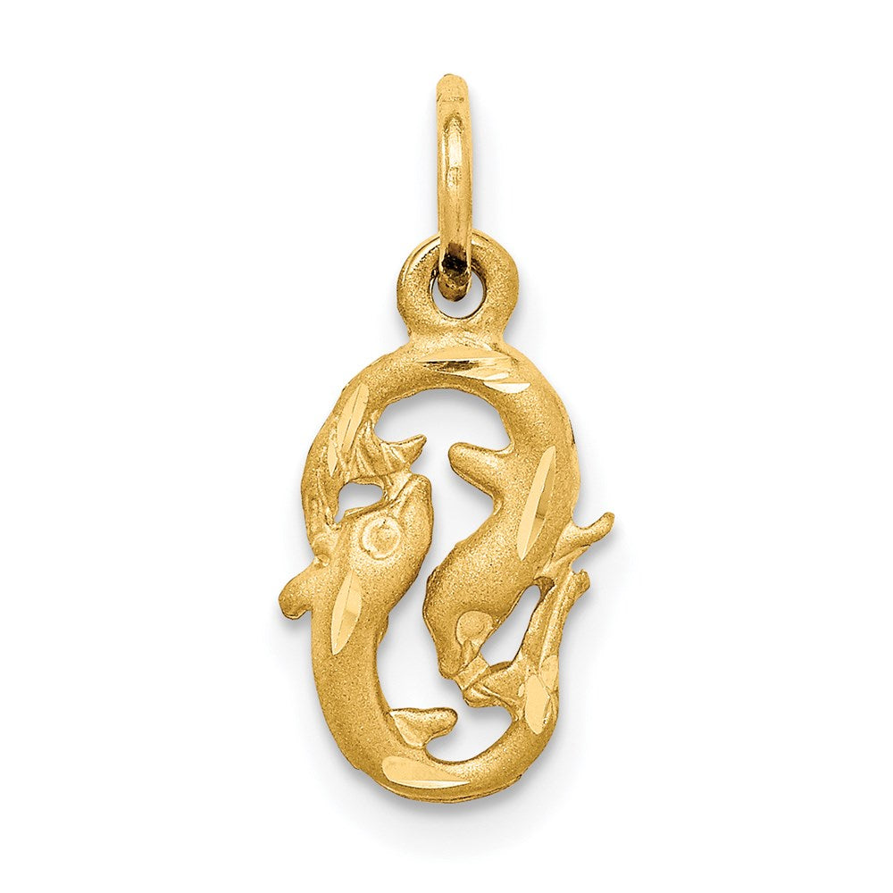 Gold Satin Diamond-cut Pisces Small Zodiac Charm Necklace Model-C487 - Charlie & Co. Jewelry