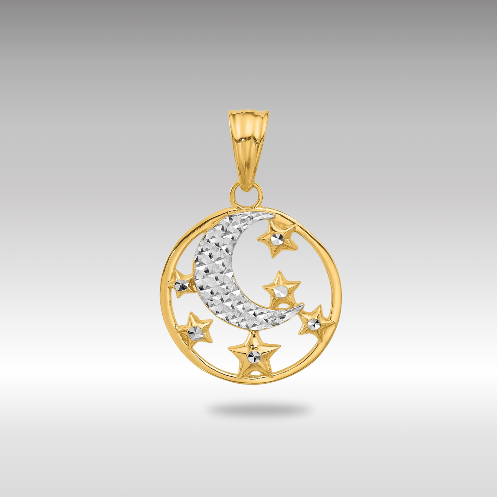 Gold Moon and Stars Necklace Pendant Model-C4883 - Charlie & Co. Jewelry