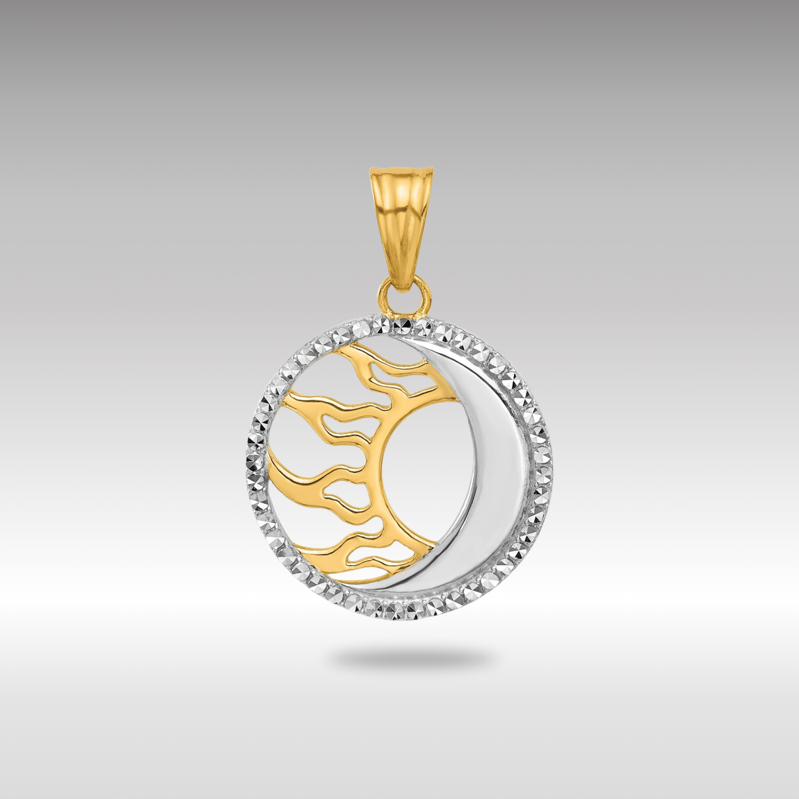 Gold and White Gold Sun and Moon Necklace Model-C4884 - Charlie & Co. Jewelry
