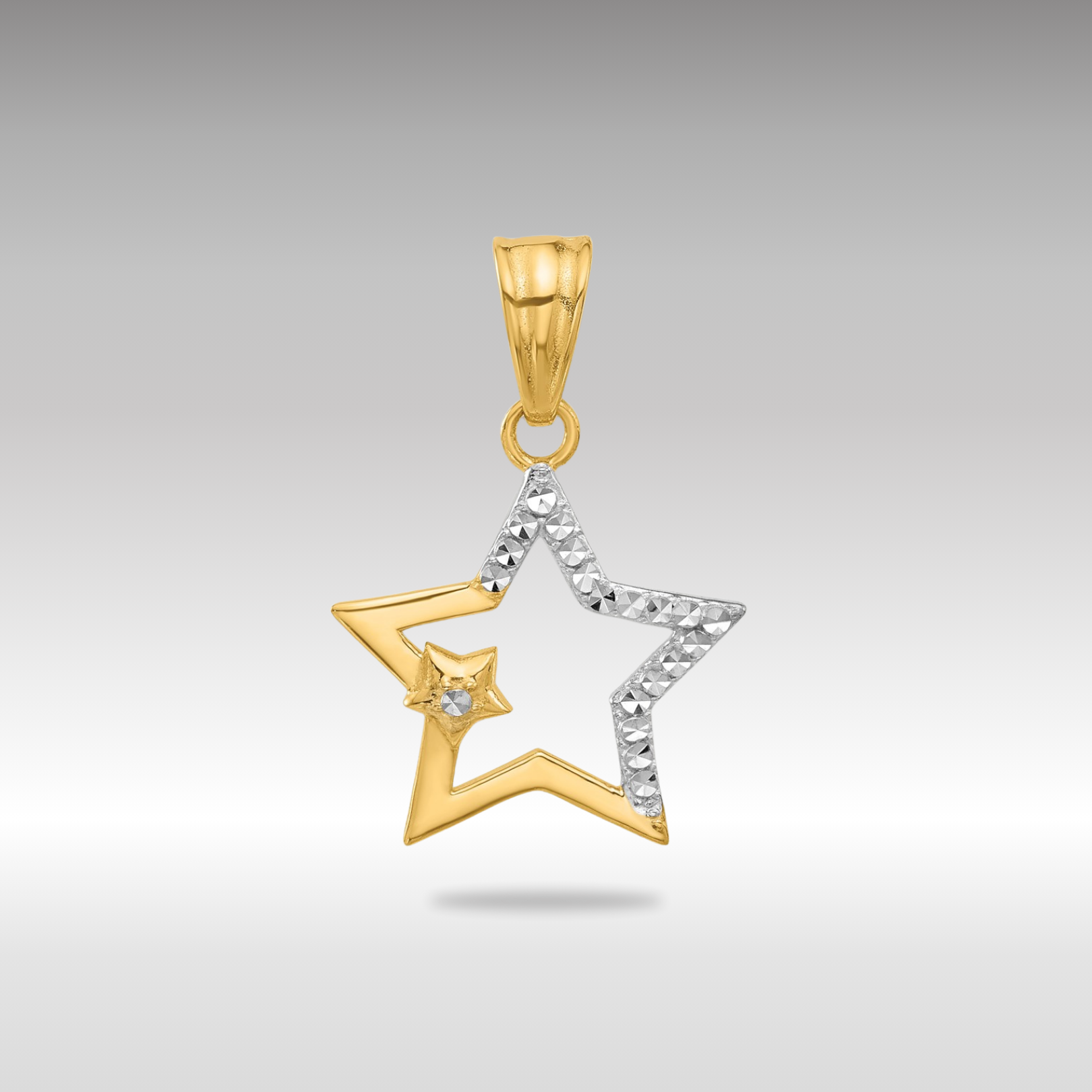 Yellow and White Gold Stars Necklace Pendant Model-C4885 - Charlie & Co. Jewelry