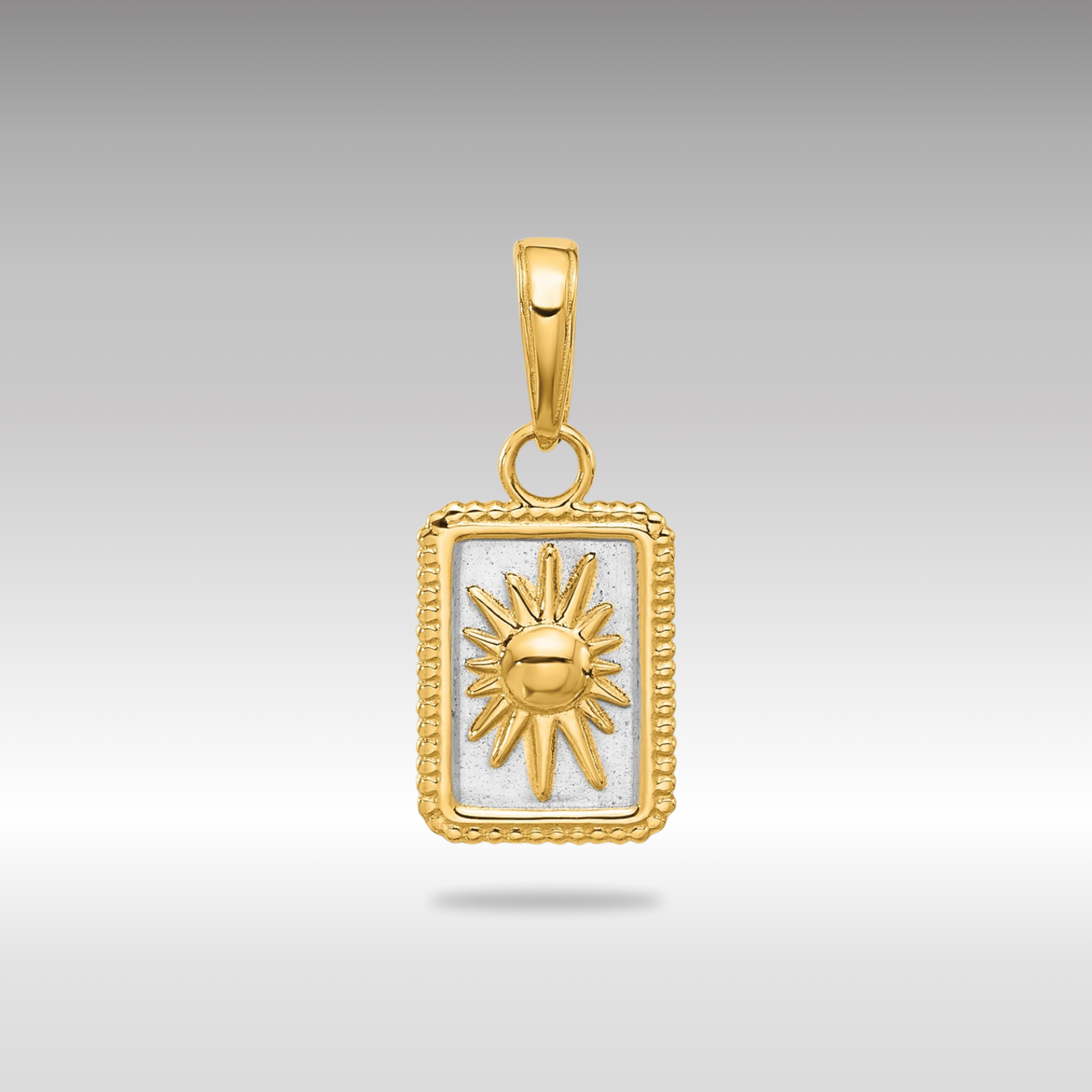 Yellow and White Gold Sun in Frame Pendant Necklace Model-C4887 - Charlie & Co. Jewelry