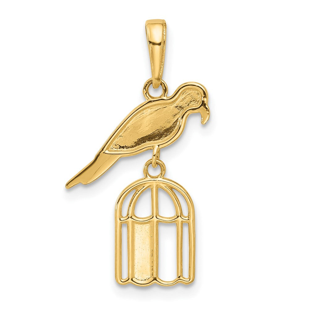 Gold Bird-on-Bird-Cage Pendant Necklace Model-C4897 - Charlie & Co. Jewelry