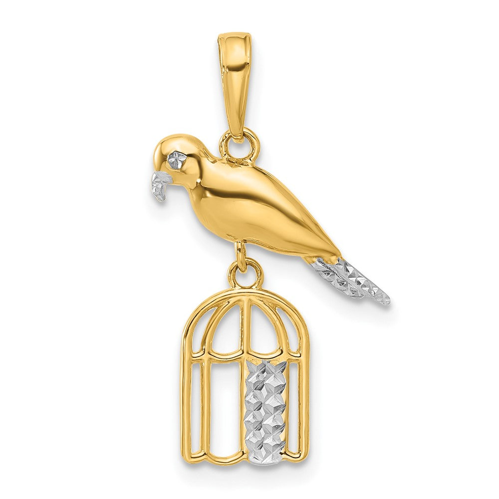 Gold Bird-on-Bird-Cage Pendant Necklace Model-C4897 - Charlie & Co. Jewelry