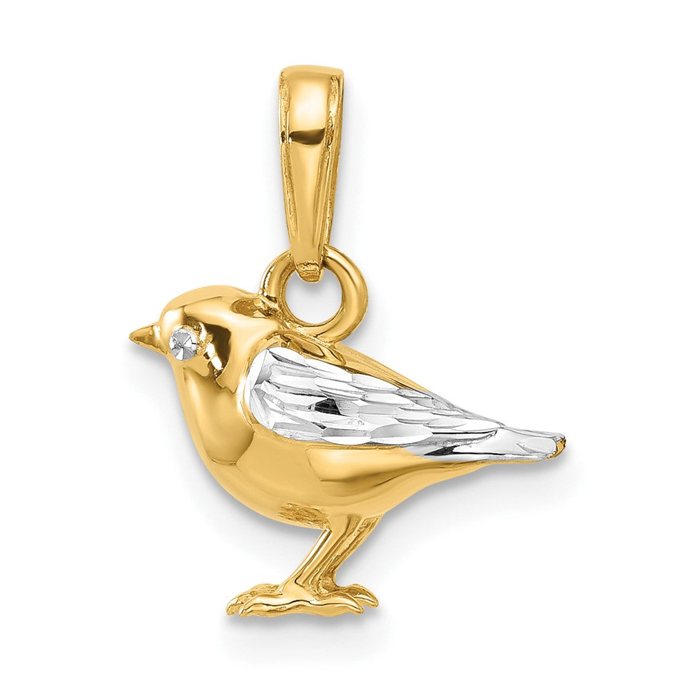 Yellow and White Gold Diamond Cut 3D Bird Pendant Necklace - Model C4898 - Charlie & Co. Jewelry