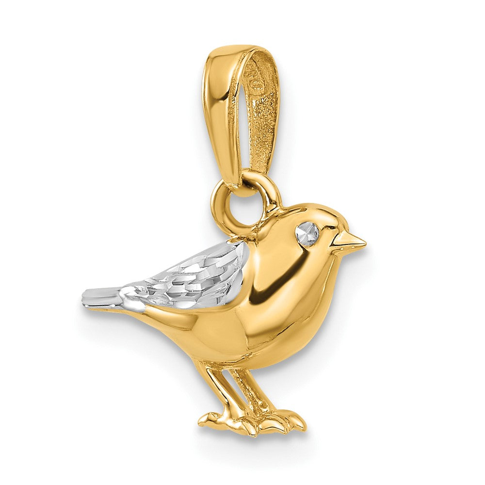 Yellow and White Gold Diamond Cut 3D Bird Pendant Necklace - Model C4898 - Charlie & Co. Jewelry