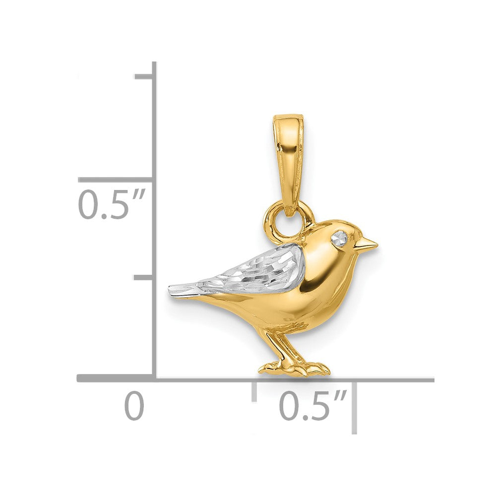 Yellow and White Gold Diamond Cut 3D Bird Pendant Necklace - Model C4898 - Charlie & Co. Jewelry