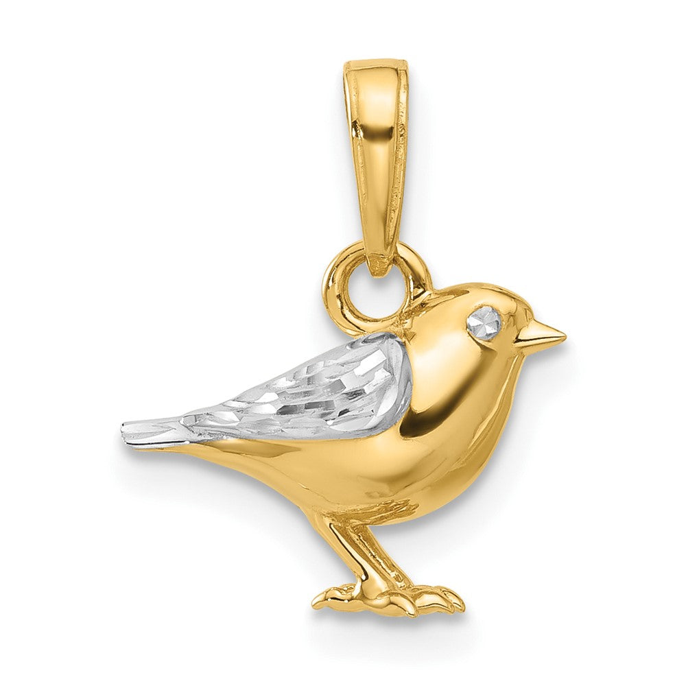 Yellow and White Gold Diamond Cut 3D Bird Pendant Necklace - Model C4898 - Charlie & Co. Jewelry