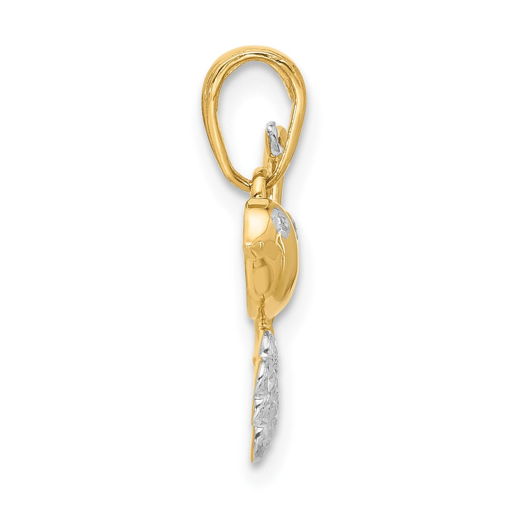 Yellow and White Gold Diamond Cut Bird on Branch Pendant - Model C4899 - Charlie & Co. Jewelry