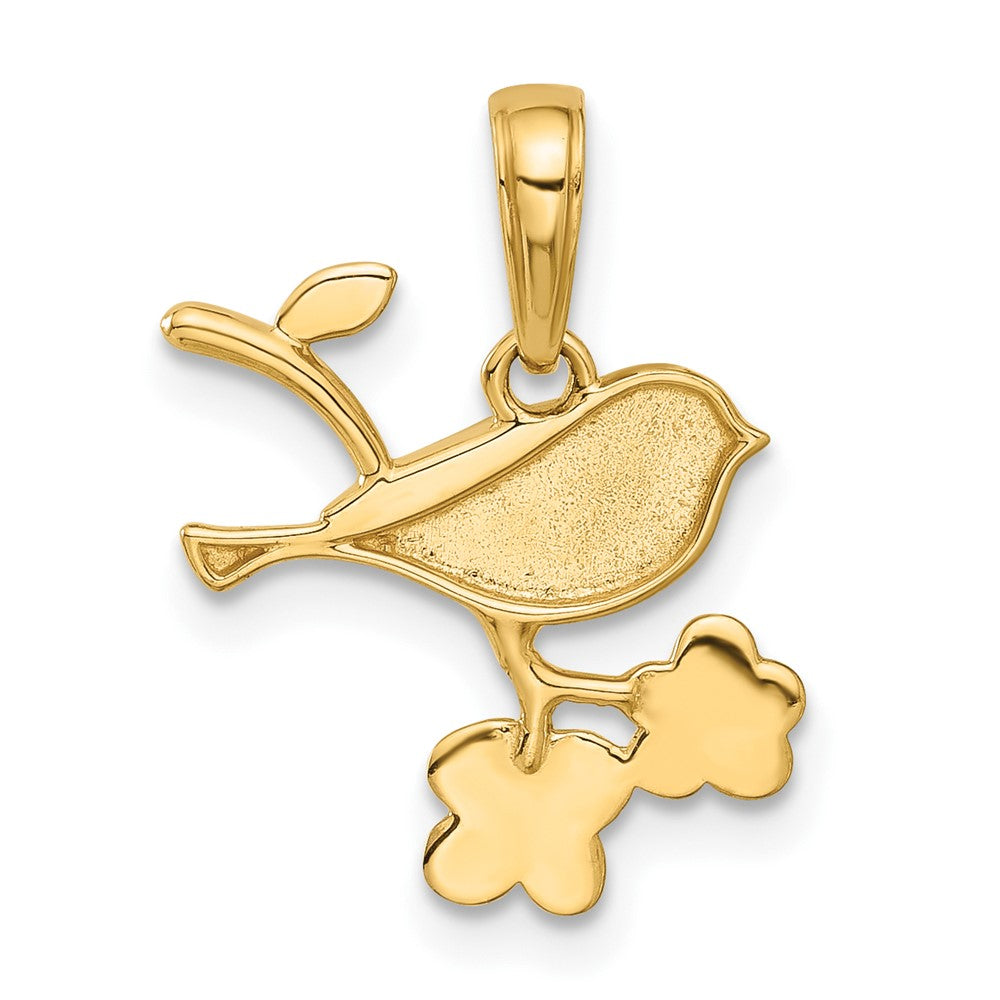 Yellow and White Gold Diamond Cut Bird on Branch Pendant - Model C4899 - Charlie & Co. Jewelry