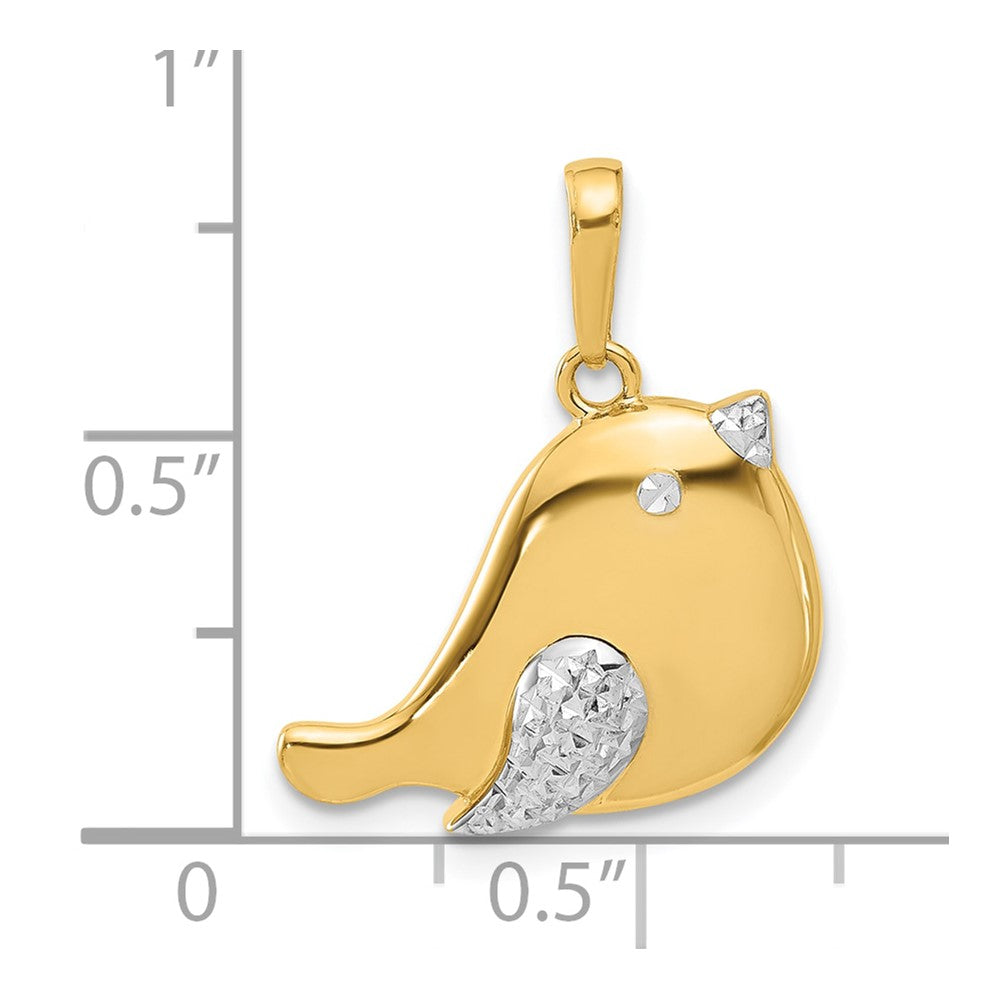 Yellow and White Gold Diamond Cut Bird Pendant Necklace - Model C4900 - Charlie & Co. Jewelry