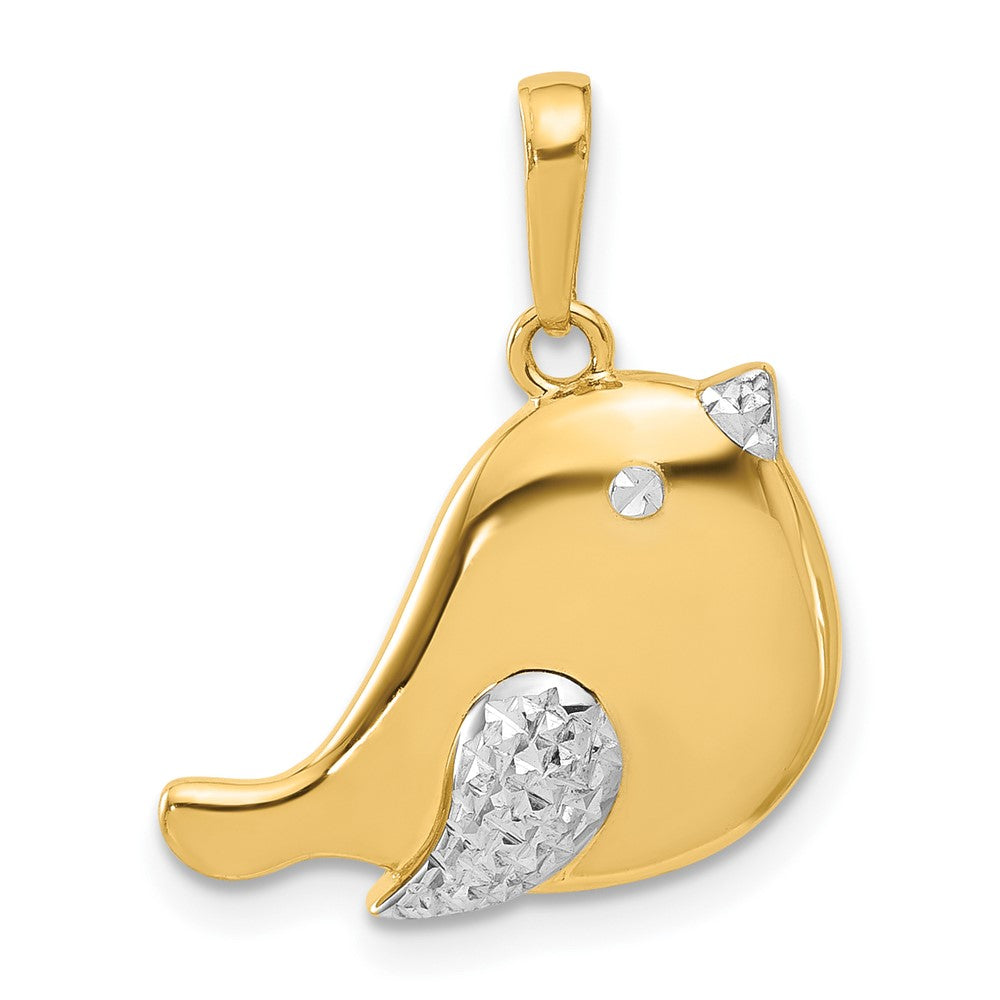 Yellow and White Gold Diamond Cut Bird Pendant Necklace - Model C4900 - Charlie & Co. Jewelry