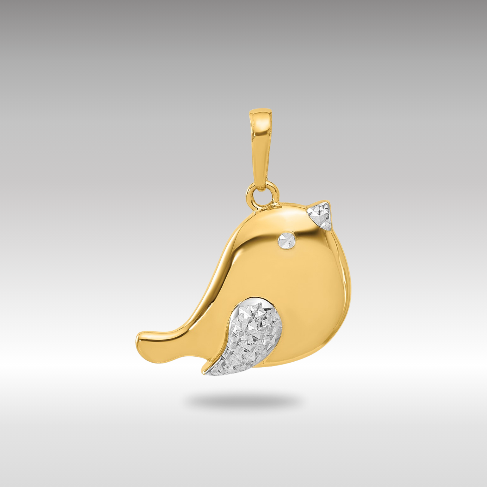 Yellow and White Gold Diamond Cut Bird Pendant Necklace - Model C4900 - Charlie & Co. Jewelry