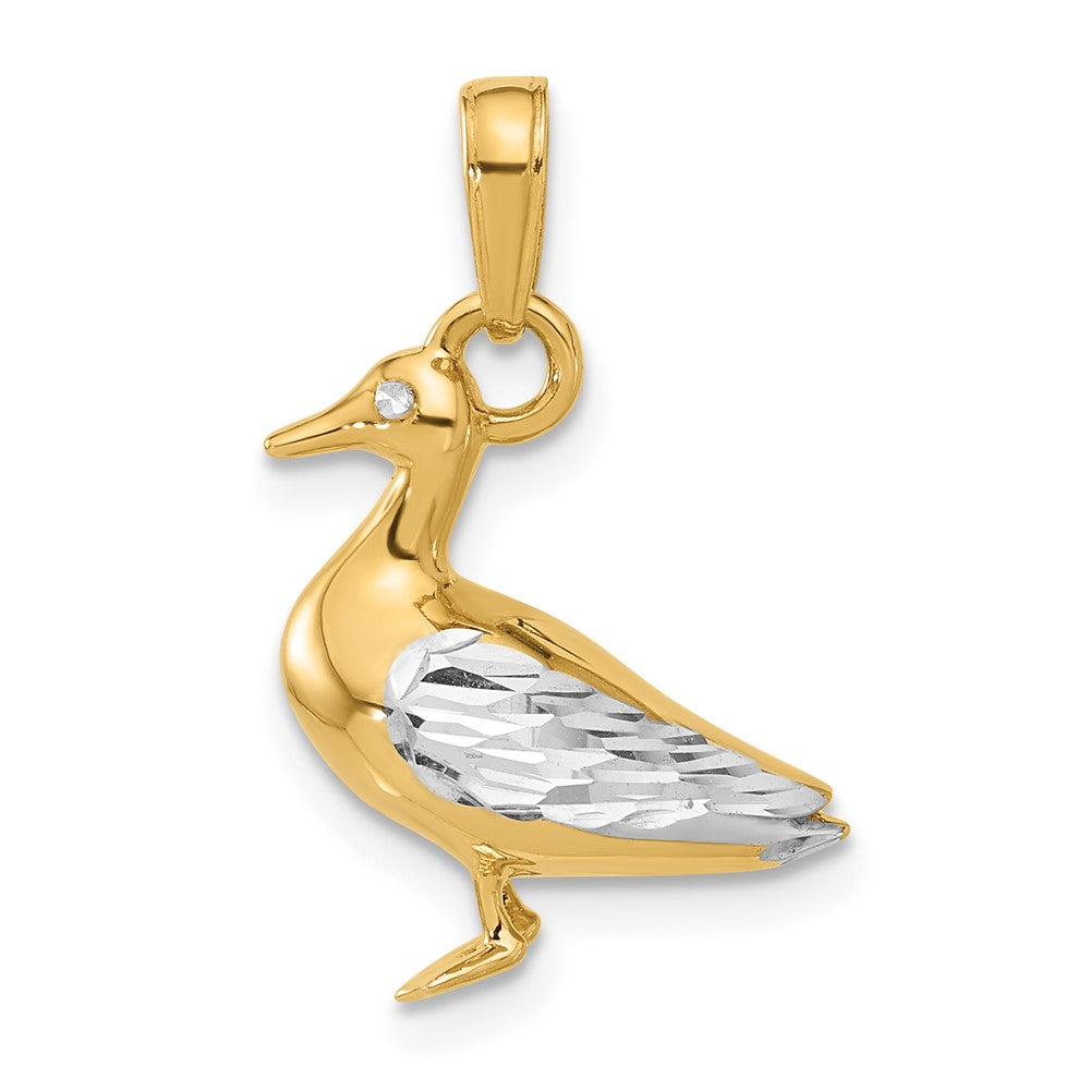 Yellow and White Gold Diamond Cut 3D Duck Pendant Necklace - Model C4901 - Charlie & Co. Jewelry