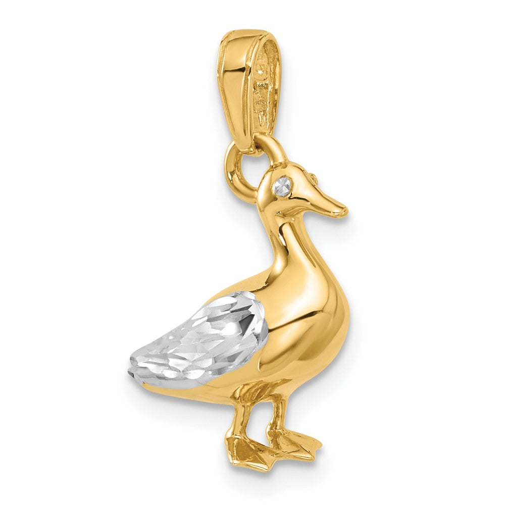 Yellow and White Gold Diamond Cut 3D Duck Pendant Necklace - Model C4901 - Charlie & Co. Jewelry
