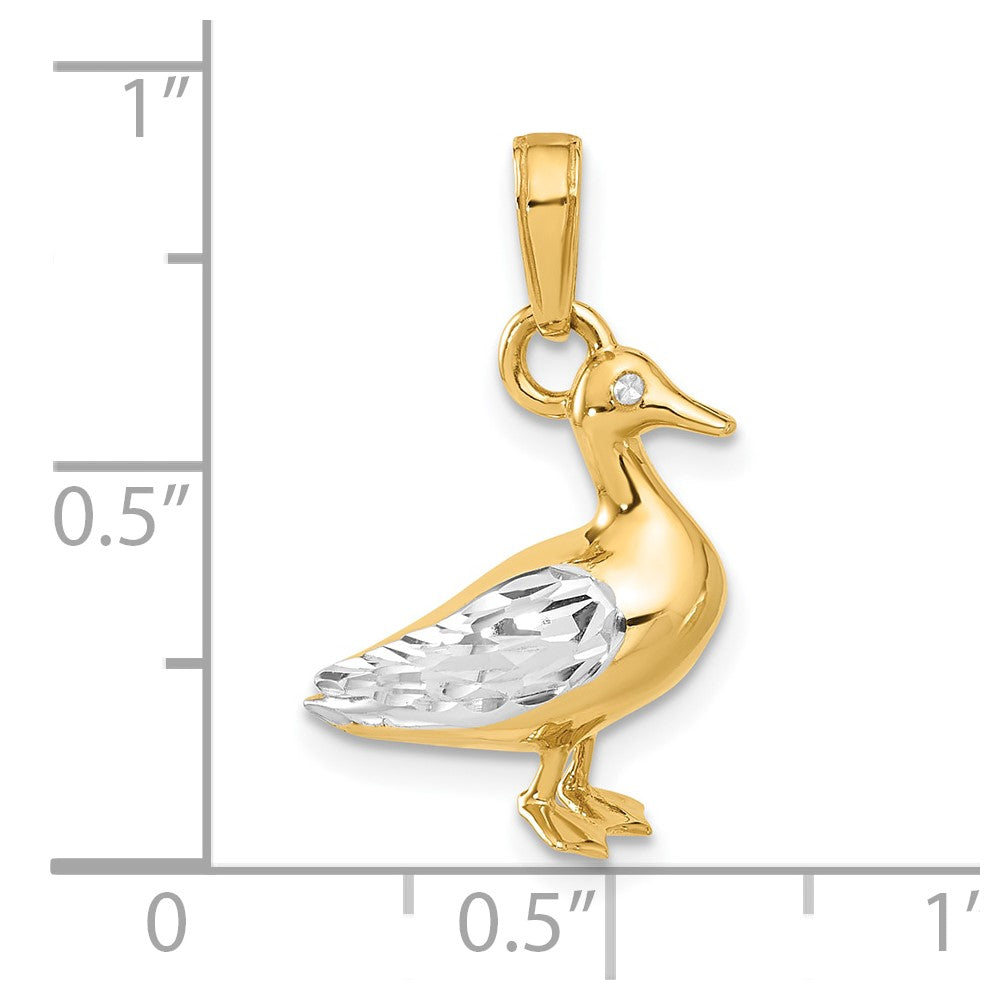 Yellow and White Gold Diamond Cut 3D Duck Pendant Necklace - Model C4901 - Charlie & Co. Jewelry