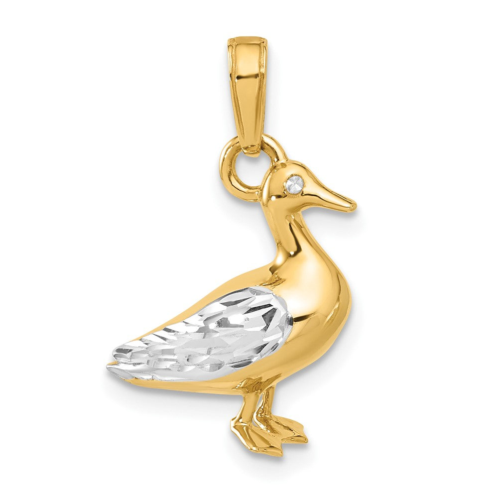 Yellow and White Gold Diamond Cut 3D Duck Pendant Necklace - Model C4901 - Charlie & Co. Jewelry