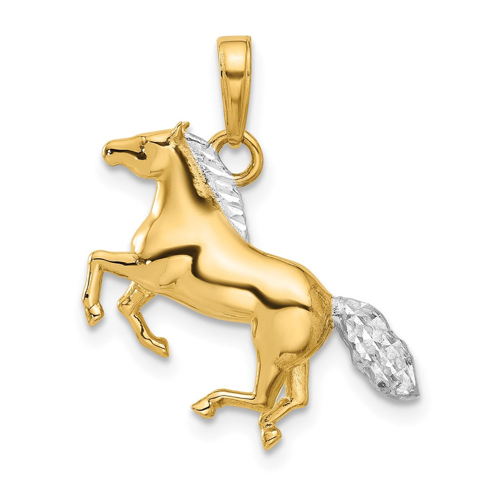 Yellow and White Gold Diamond Cut 3D Horse Pendant - Model C4902 - Charlie & Co. Jewelry