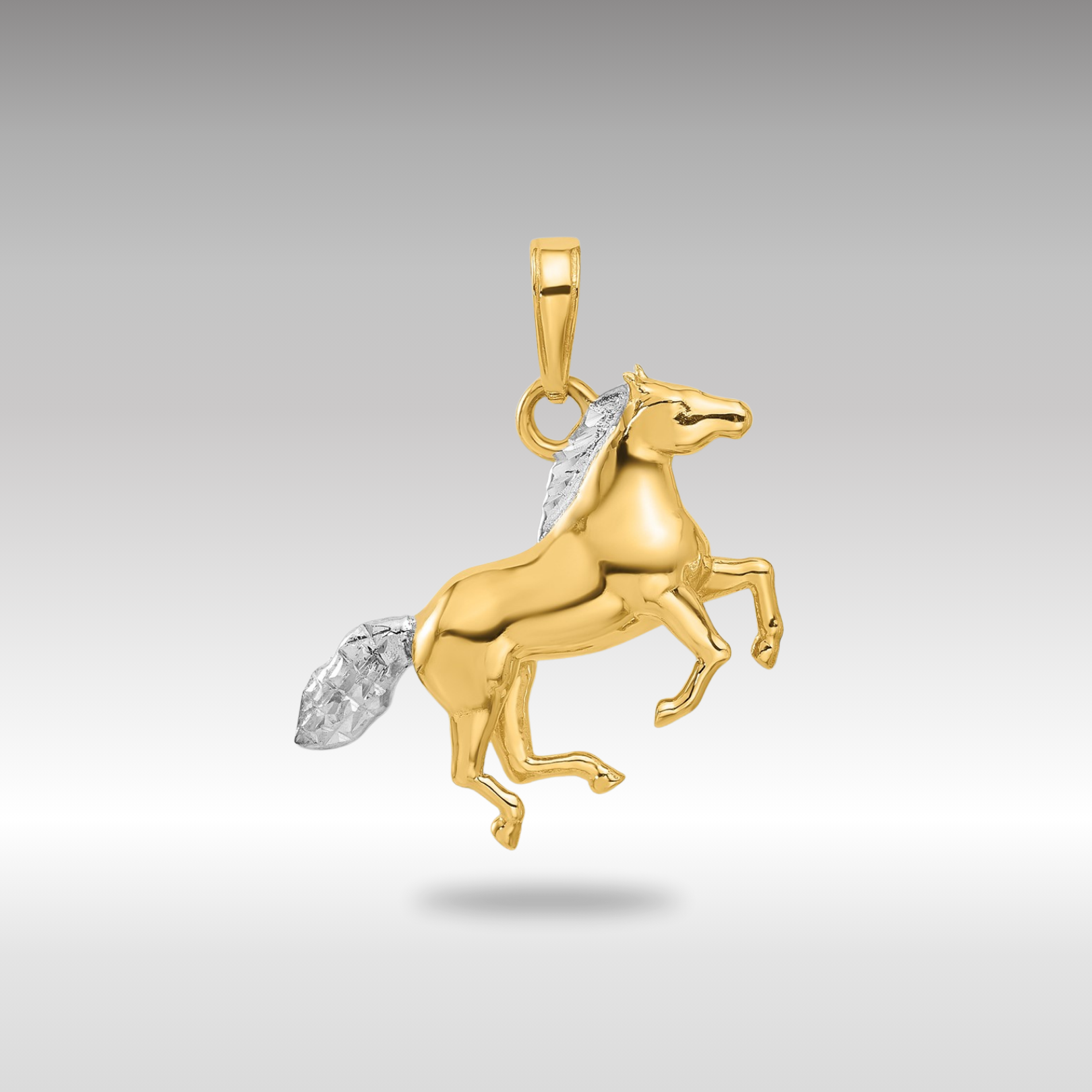 Yellow and White Gold Diamond Cut 3D Horse Pendant - Model C4902 - Charlie & Co. Jewelry