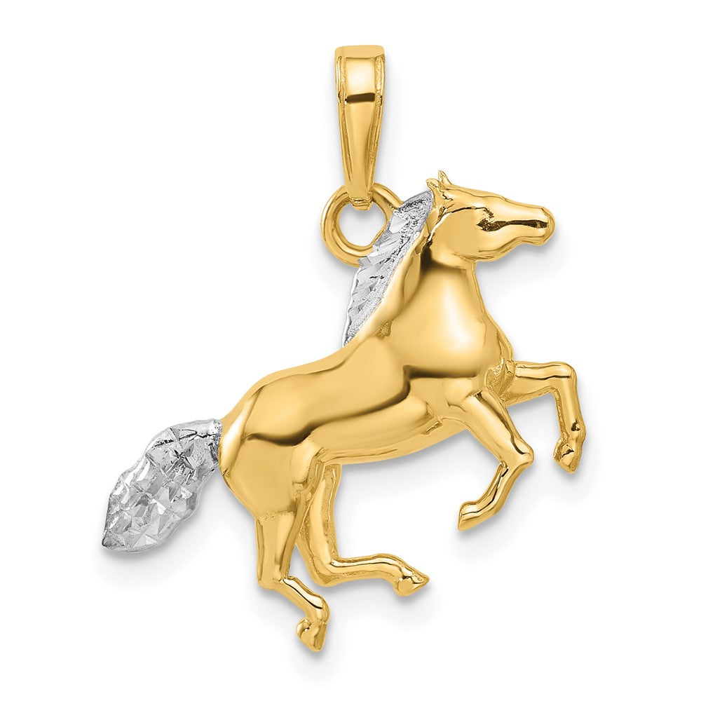 Yellow and White Gold Diamond Cut 3D Horse Pendant - Model C4902 - Charlie & Co. Jewelry