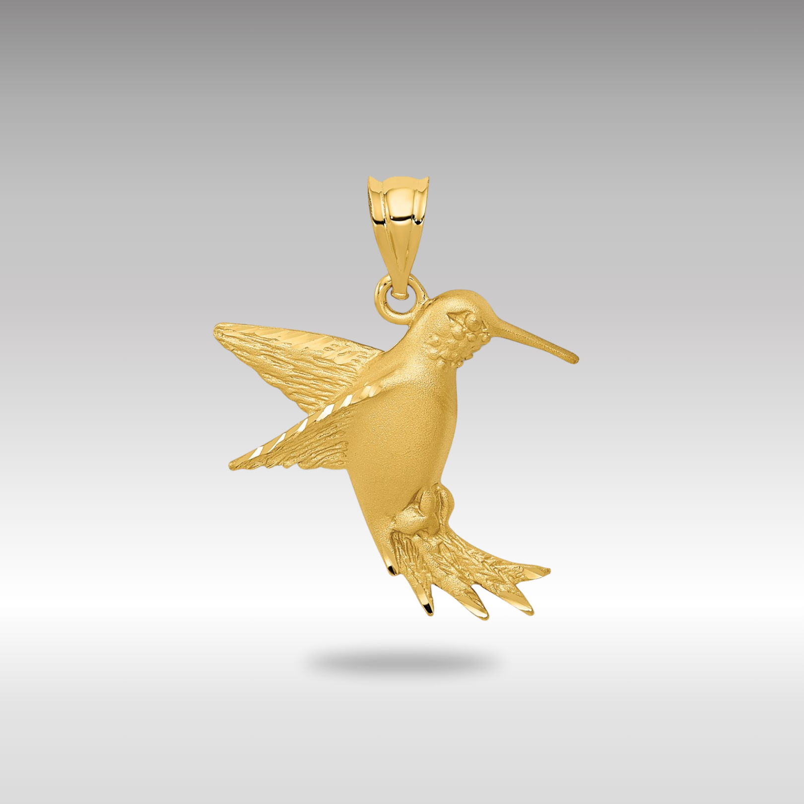 Gold Satin Finish Hummingbird Charm Necklace - Model C539 - Charlie & Co. Jewelry