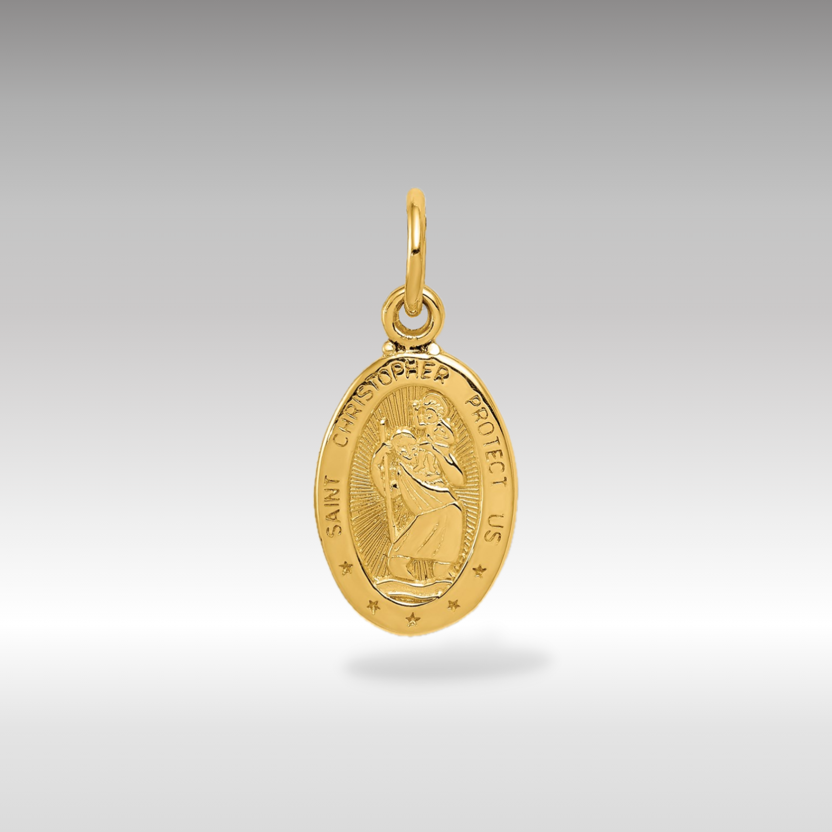 14K Gold Small Saint Christopher Solid Oval Medal Charm - Charlie & Co. Jewelry